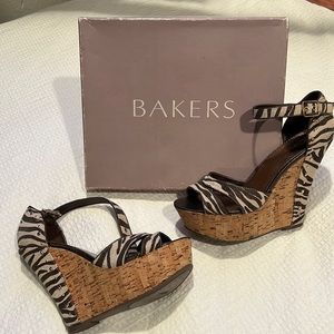 Bakers- Wedge, Zebra print, brown and cream slight gold accent